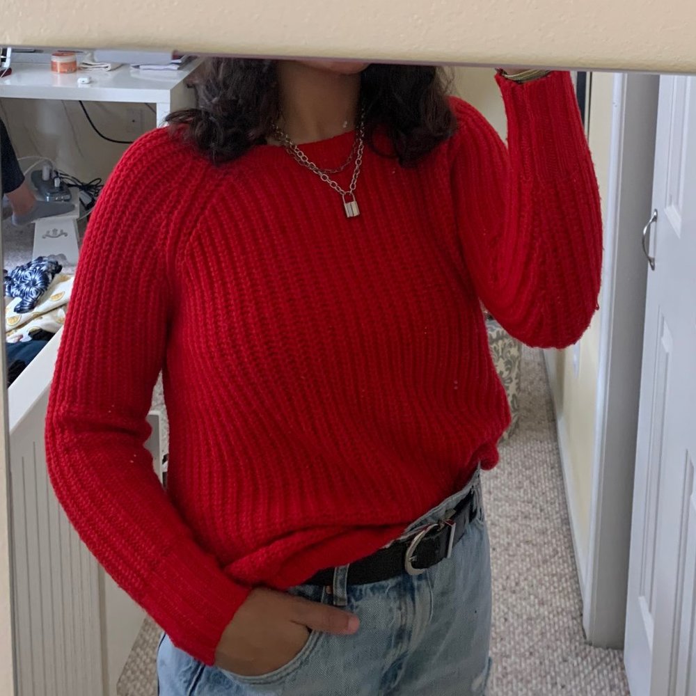 Red knit jegging sweater